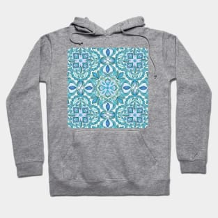 Colored Crayon Floral Pattern in Teal & White Hoodie